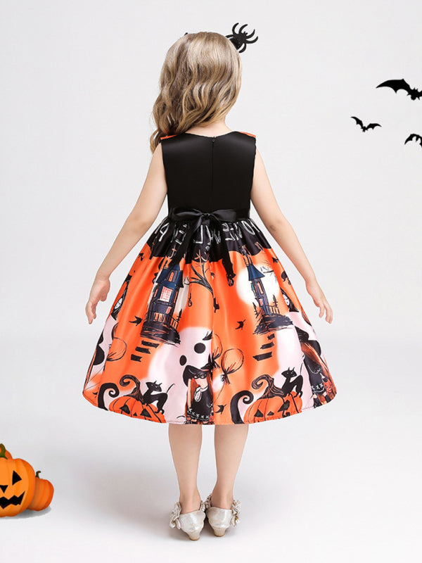 Halloween children's clothing, girls cosplay witch pumpkin performance dress princess dress