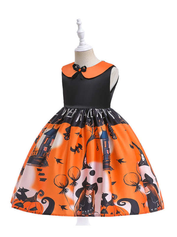 Halloween children's clothing, girls cosplay witch pumpkin performance dress princess dress