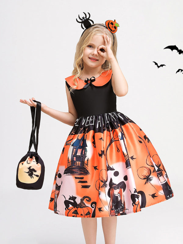 Halloween children's clothing, girls cosplay witch pumpkin performance dress princess dress