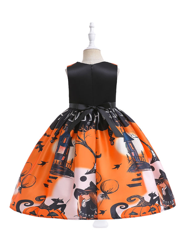 Halloween children's clothing, girls cosplay witch pumpkin performance dress princess dress