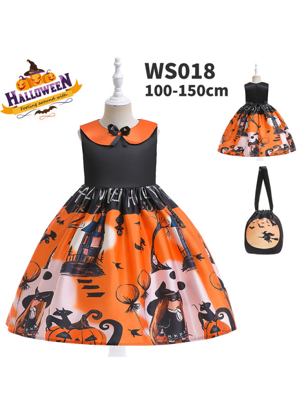 Halloween children's clothing, girls cosplay witch pumpkin performance dress princess dress