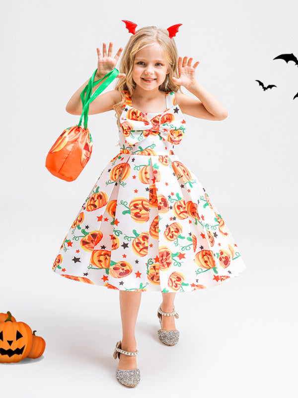 Halloween children's clothing, girls cosplay witch pumpkin performance dress princess dress