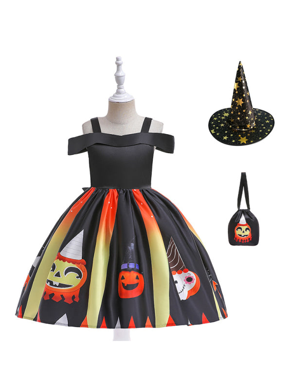 Halloween children's clothing, girls cosplay witch pumpkin performance dress princess dress