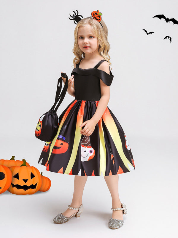 Halloween children's clothing, girls cosplay witch pumpkin performance dress princess dress