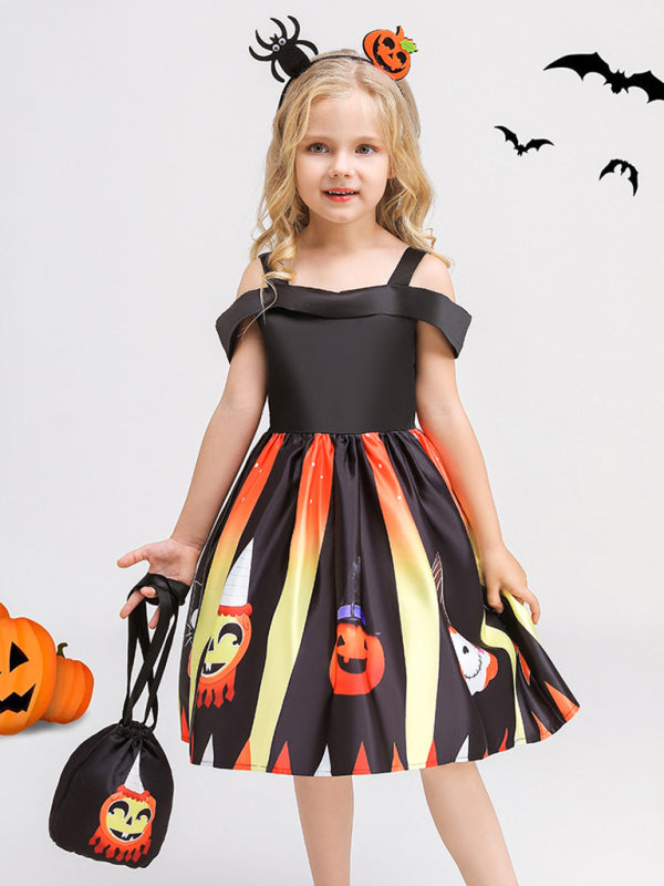 Halloween children's clothing, girls cosplay witch pumpkin performance dress princess dress