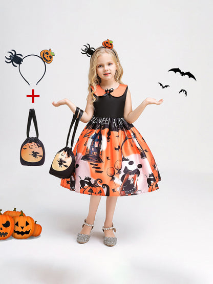 Halloween children's clothing, girls cosplay witch pumpkin performance dress princess dress - Hiccupzz