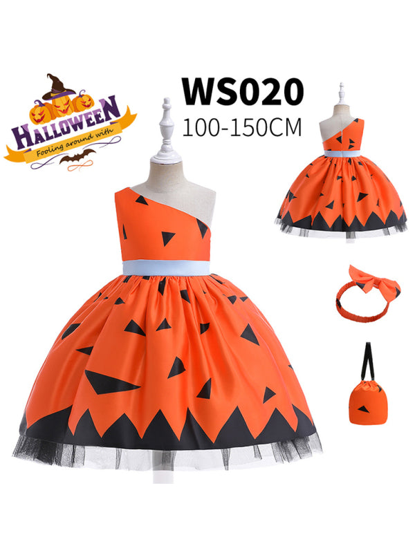 Halloween children's clothing, girls cosplay witch pumpkin performance dress princess dress