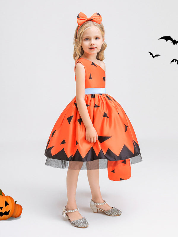 Halloween children's clothing, girls cosplay witch pumpkin performance dress princess dress