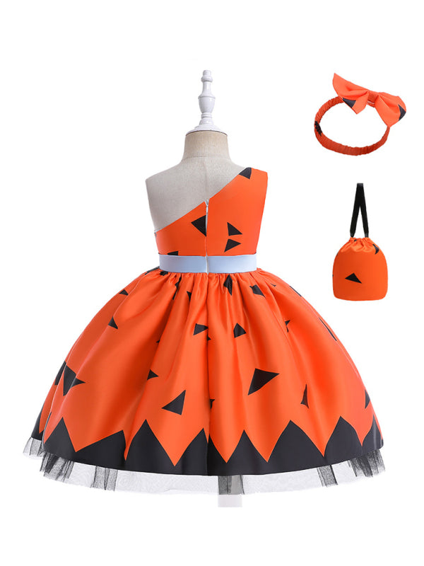 Halloween children's clothing, girls cosplay witch pumpkin performance dress princess dress