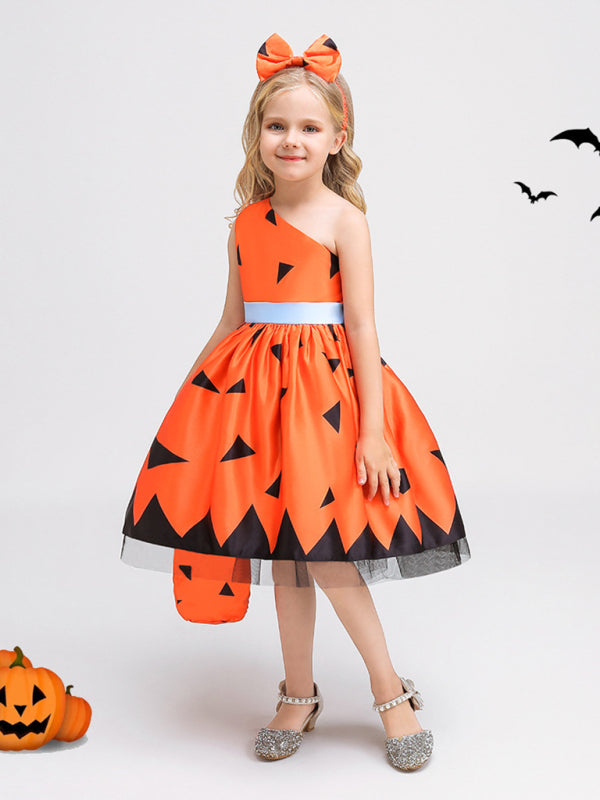 Halloween children's clothing, girls cosplay witch pumpkin performance dress princess dress