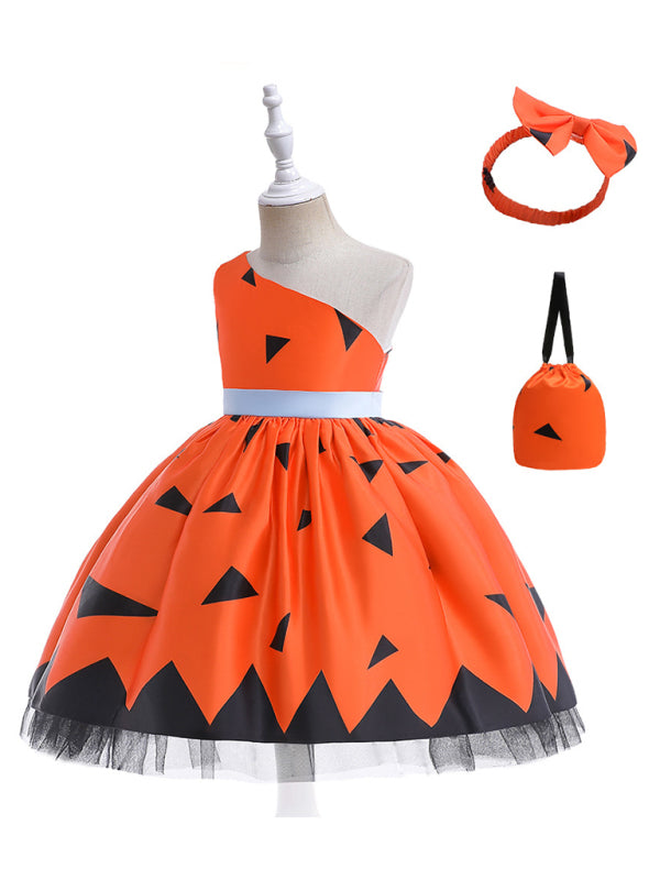 Halloween children's clothing, girls cosplay witch pumpkin performance dress princess dress