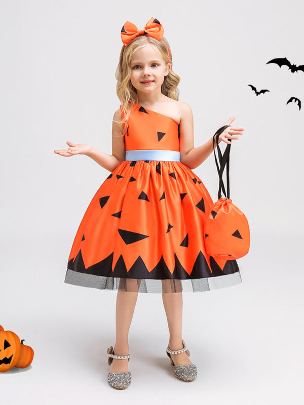 Halloween children's clothing, girls cosplay witch pumpkin performance dress princess dress