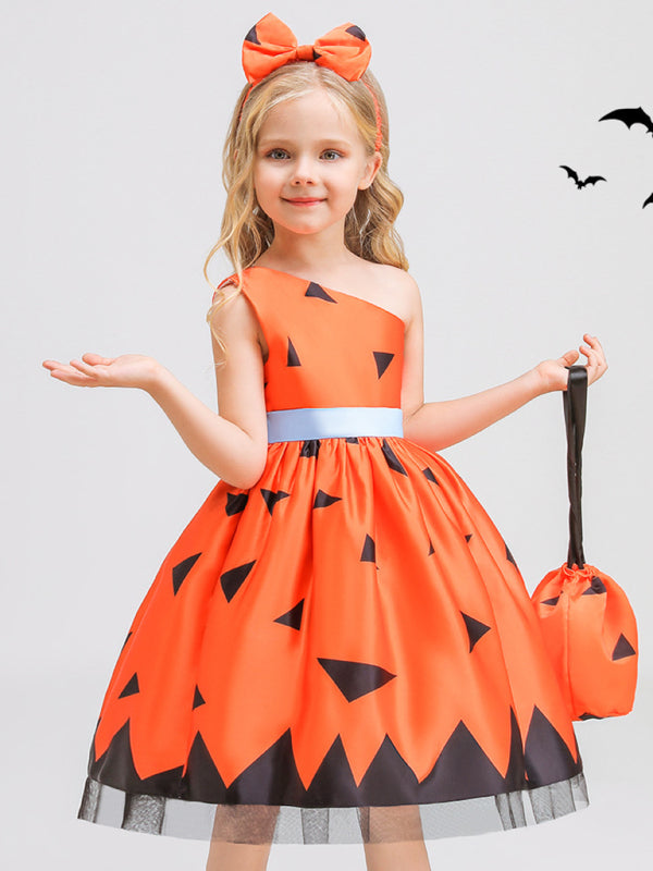 Halloween children's clothing, girls cosplay witch pumpkin performance dress princess dress