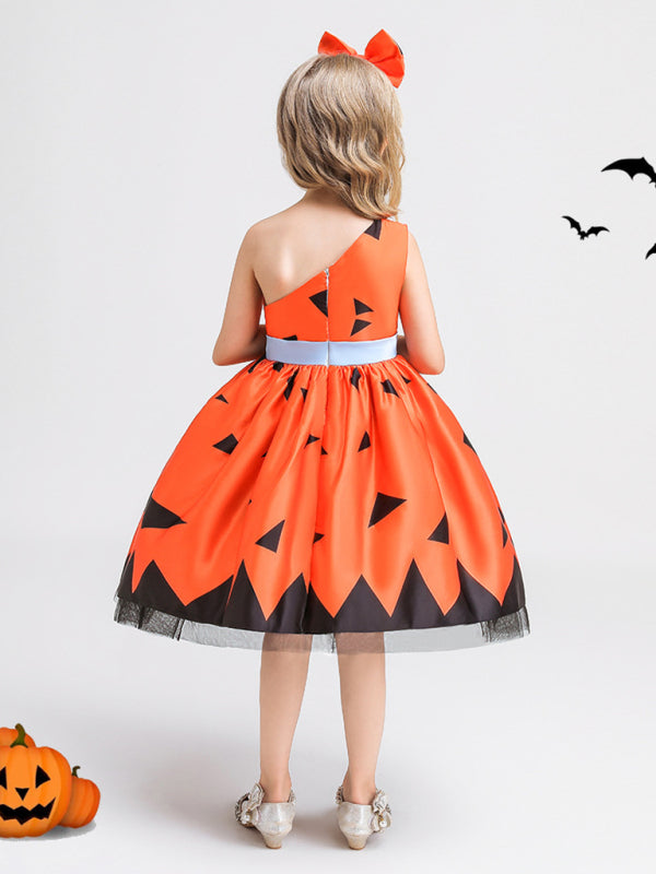 Halloween children's clothing, girls cosplay witch pumpkin performance dress princess dress