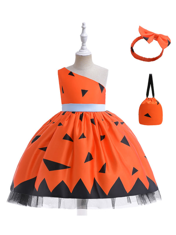 Halloween children's clothing, girls cosplay witch pumpkin performance dress princess dress