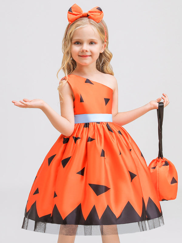 Halloween children's clothing, girls cosplay witch pumpkin performance dress princess dress