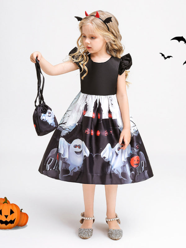 Halloween children's clothing, girls cosplay witch pumpkin performance dress princess dress