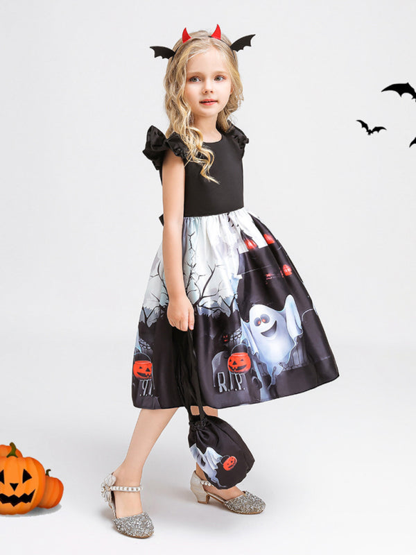 Halloween children's clothing, girls cosplay witch pumpkin performance dress princess dress