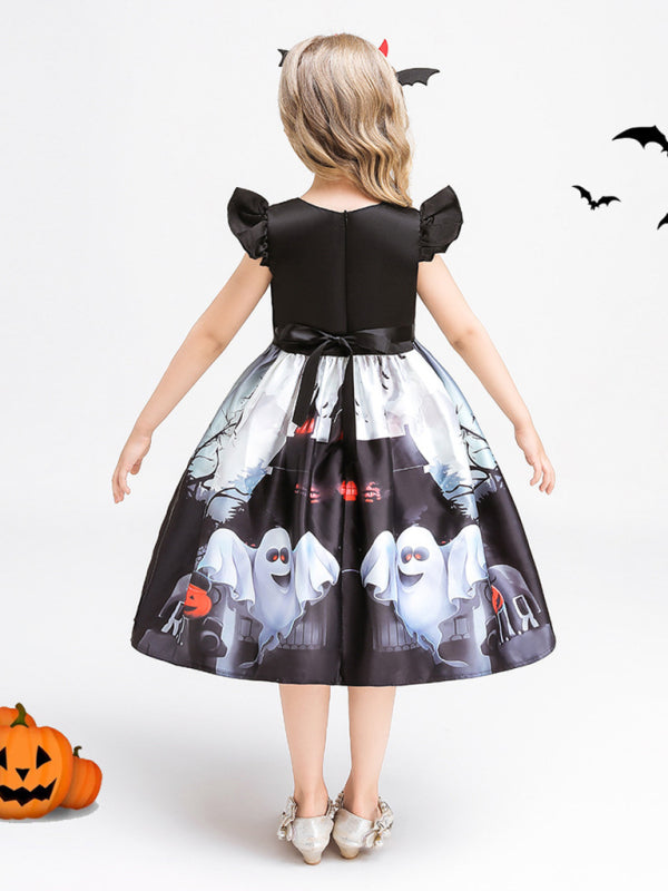 Halloween children's clothing, girls cosplay witch pumpkin performance dress princess dress