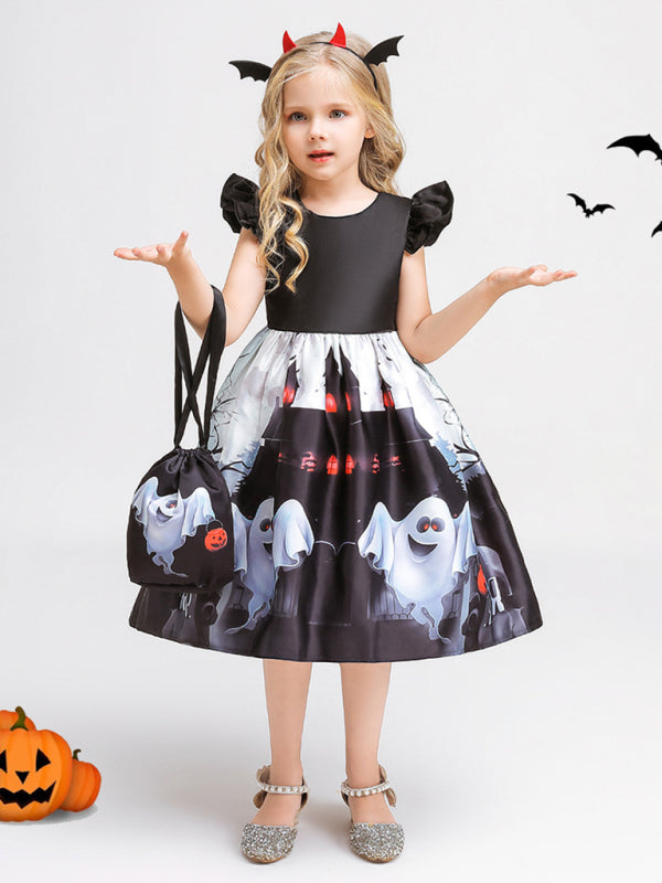 Halloween children's clothing, girls cosplay witch pumpkin performance dress princess dress