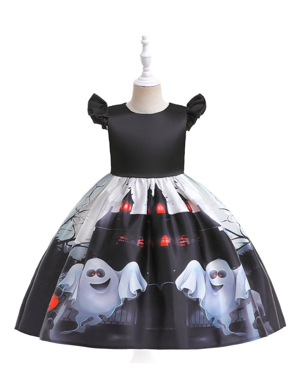 Halloween children's clothing, girls cosplay witch pumpkin performance dress princess dress