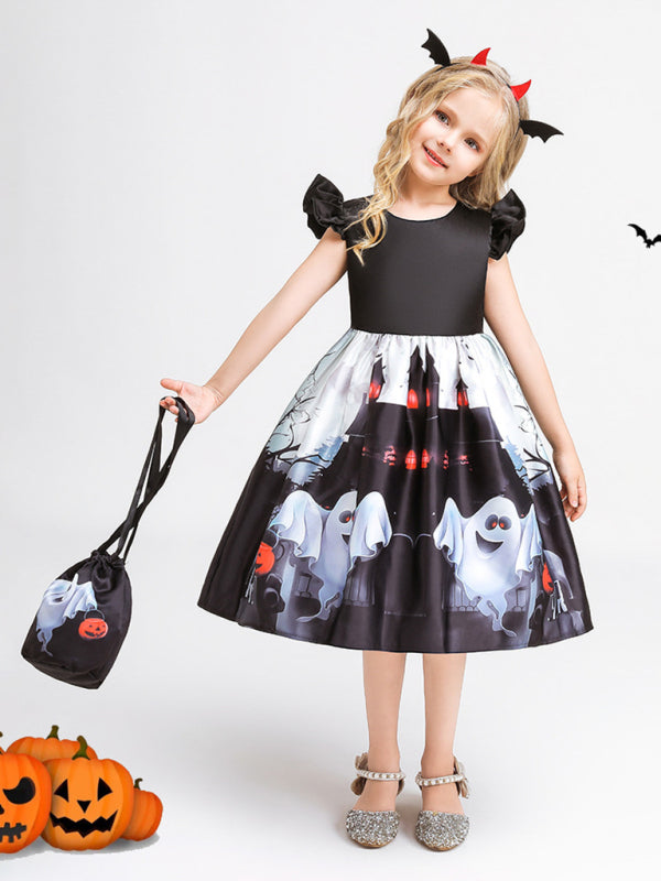 Halloween children's clothing, girls cosplay witch pumpkin performance dress princess dress