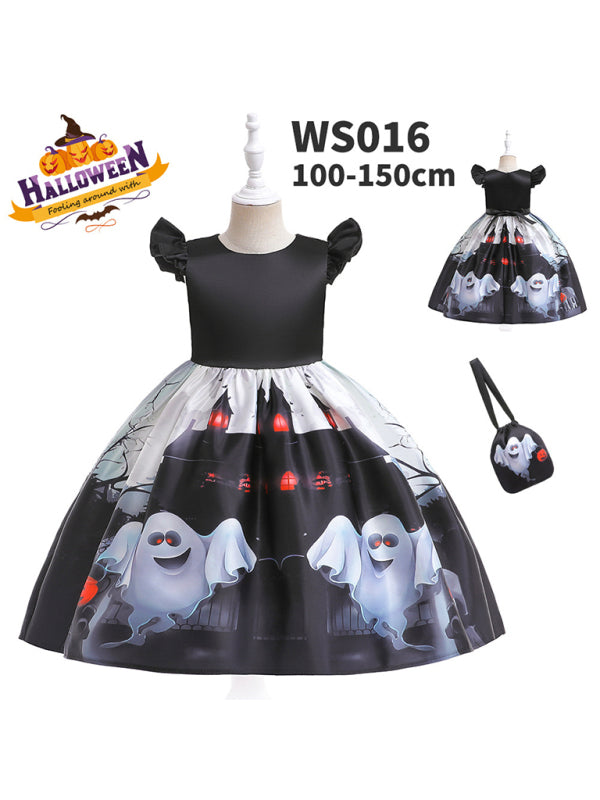 Halloween children's clothing, girls cosplay witch pumpkin performance dress princess dress