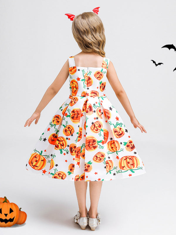 Halloween children's clothing, girls cosplay witch pumpkin performance dress princess dress