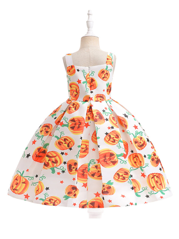 Halloween children's clothing, girls cosplay witch pumpkin performance dress princess dress