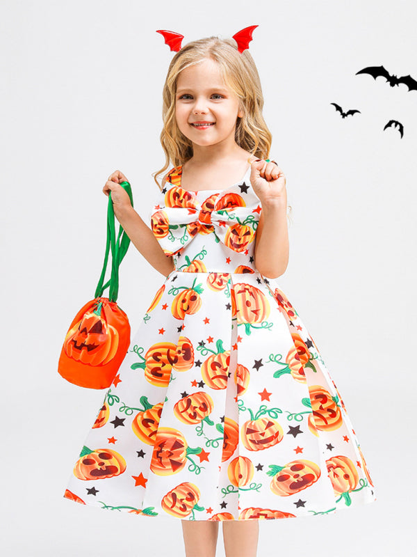 Halloween children's clothing, girls cosplay witch pumpkin performance dress princess dress