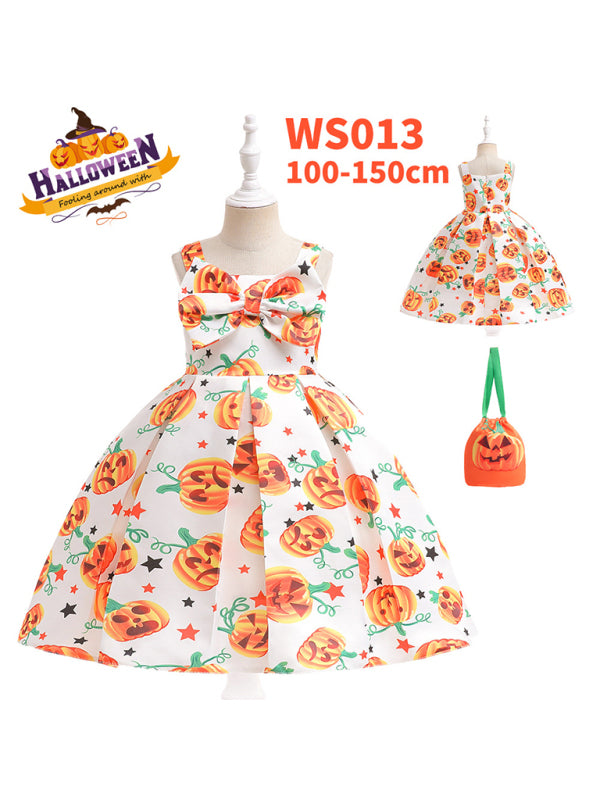 Halloween children's clothing, girls cosplay witch pumpkin performance dress princess dress