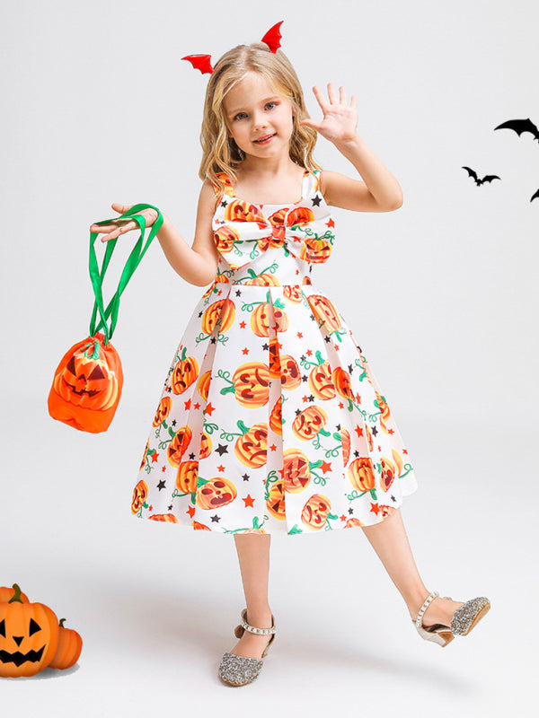 Halloween children's clothing, girls cosplay witch pumpkin performance dress princess dress