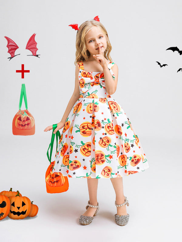 Halloween children's clothing, girls cosplay witch pumpkin performance dress princess dress