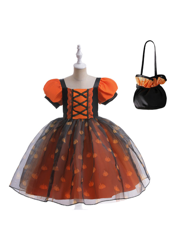 Girls' Halloween Pumpkin Witch Dress