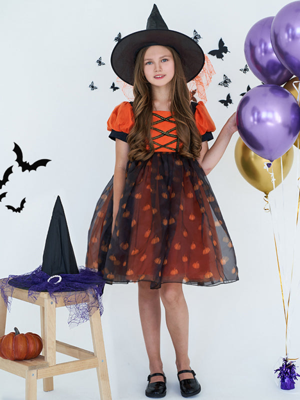 Girls' Halloween Pumpkin Witch Dress