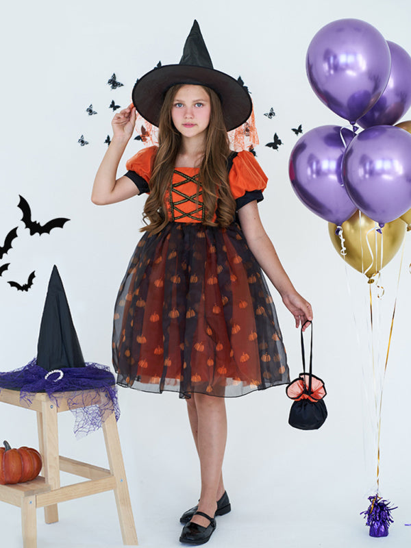 Girls' Halloween Pumpkin Witch Dress