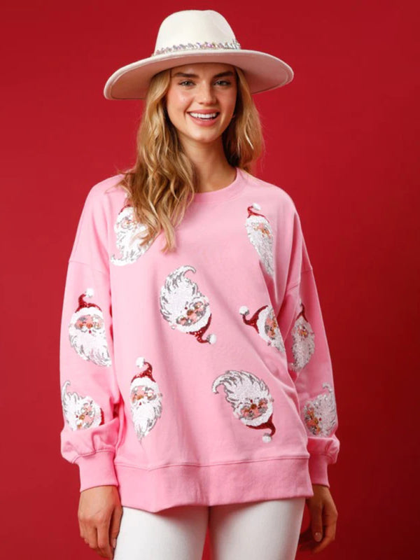 Sequin Santa Patterned Knit Sweatshirt