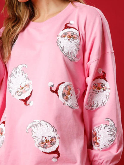Sequin Santa Patterned Knit Sweatshirt