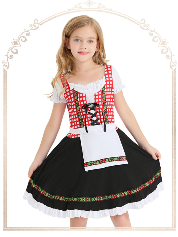 Children's clothing German traditional beer festival suit black and pink plaid print ethnic performance clothing