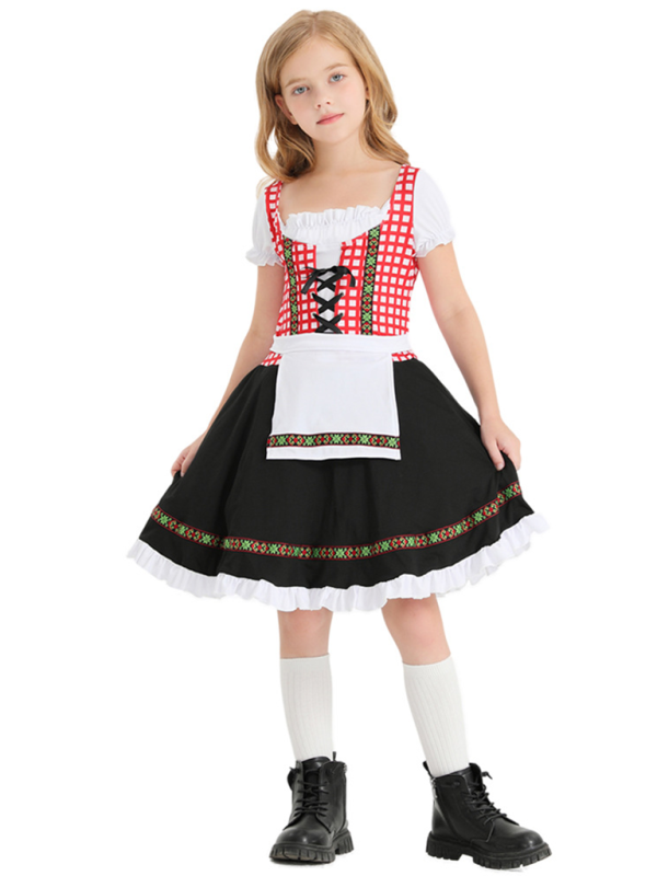 Children's clothing German traditional beer festival suit black and pink plaid print ethnic performance clothing