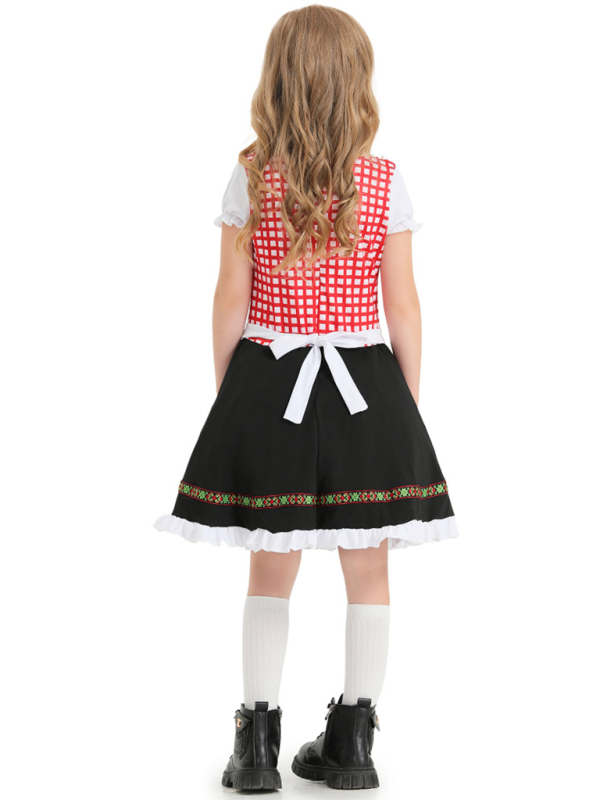 Children's clothing German traditional beer festival suit black and pink plaid print ethnic performance clothing