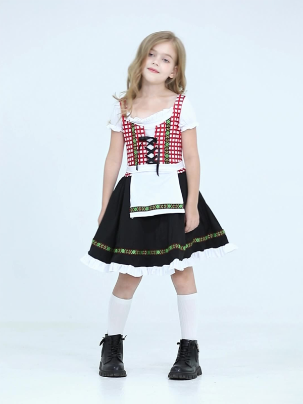 Children's clothing German traditional beer festival suit black and pink plaid print ethnic performance clothing