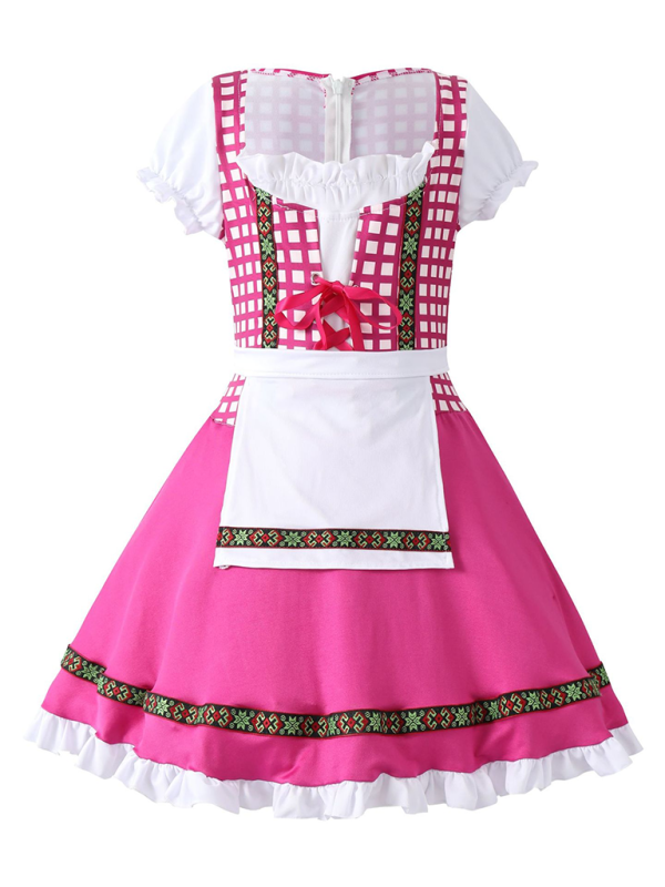 Children's clothing German traditional beer festival suit black and pink plaid print ethnic performance clothing