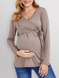 European and American solid color nursing V-neck long-sleeved maternity dress - Hiccupzz