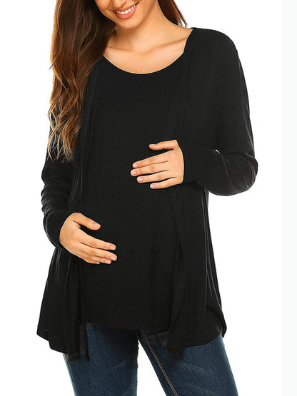 Long Sleeve Tie Breastfeeding Maternity Round Neck Top - Hiccupzz