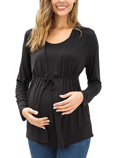 Long Sleeve Tie Breastfeeding Maternity Round Neck Top - Hiccupzz