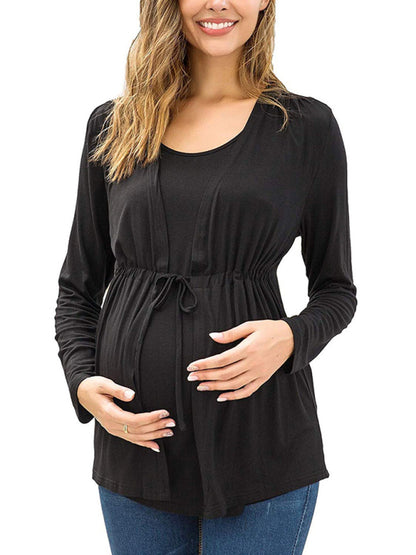 Long Sleeve Tie Breastfeeding Maternity Round Neck Top - Hiccupzz