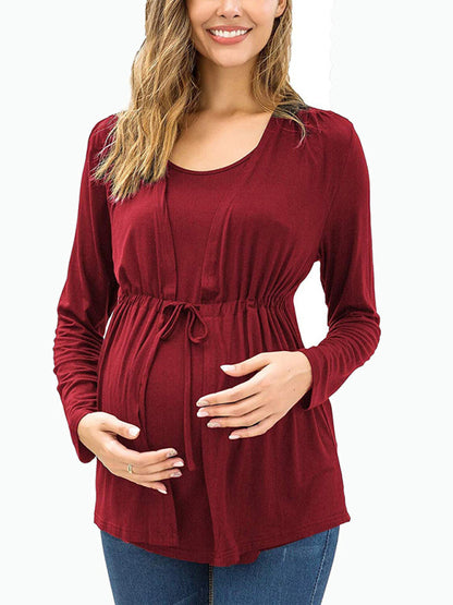 Long Sleeve Tie Breastfeeding Maternity Round Neck Top - Hiccupzz