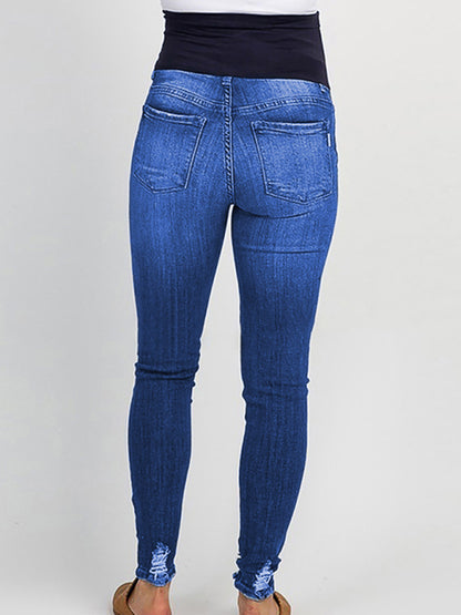 Maternity solid color belly support casual jeans - Hiccupzz