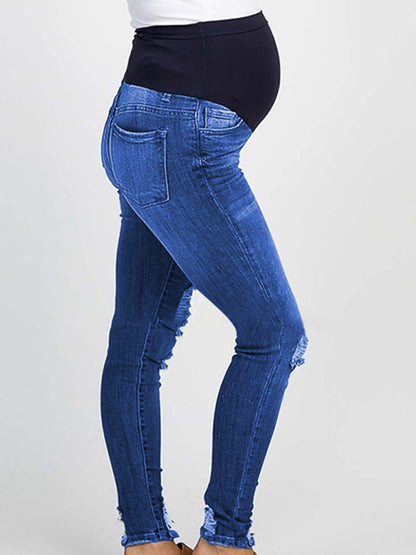 Maternity solid color belly support casual jeans - Hiccupzz